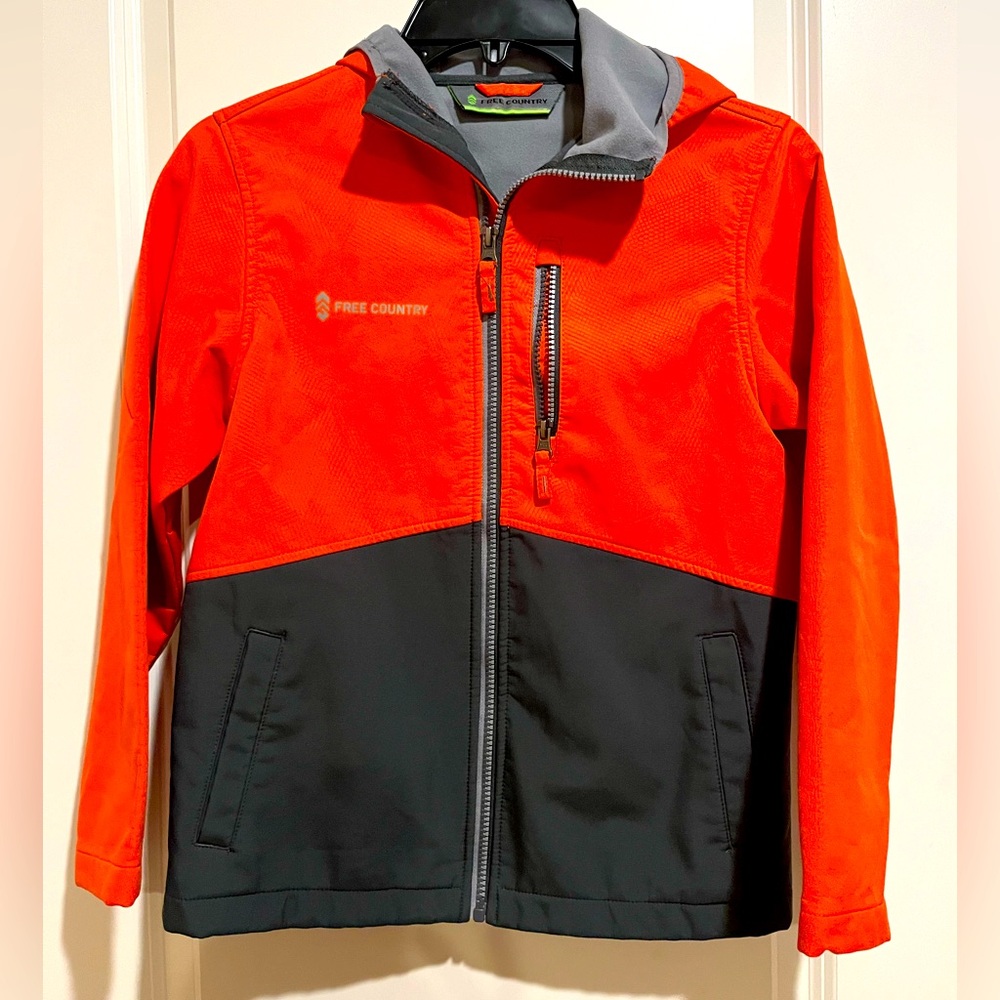 Free Country Kids' Orange and Black hood Jacket soft shell size 7/8 L
